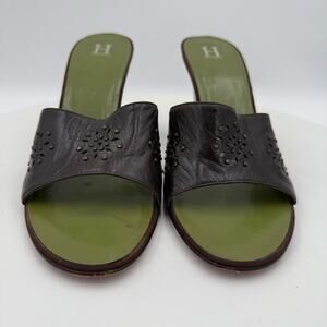 Tommy Hilfiger Wooden Vintage Wedge Brown Red Sole Sandals Size 9.5